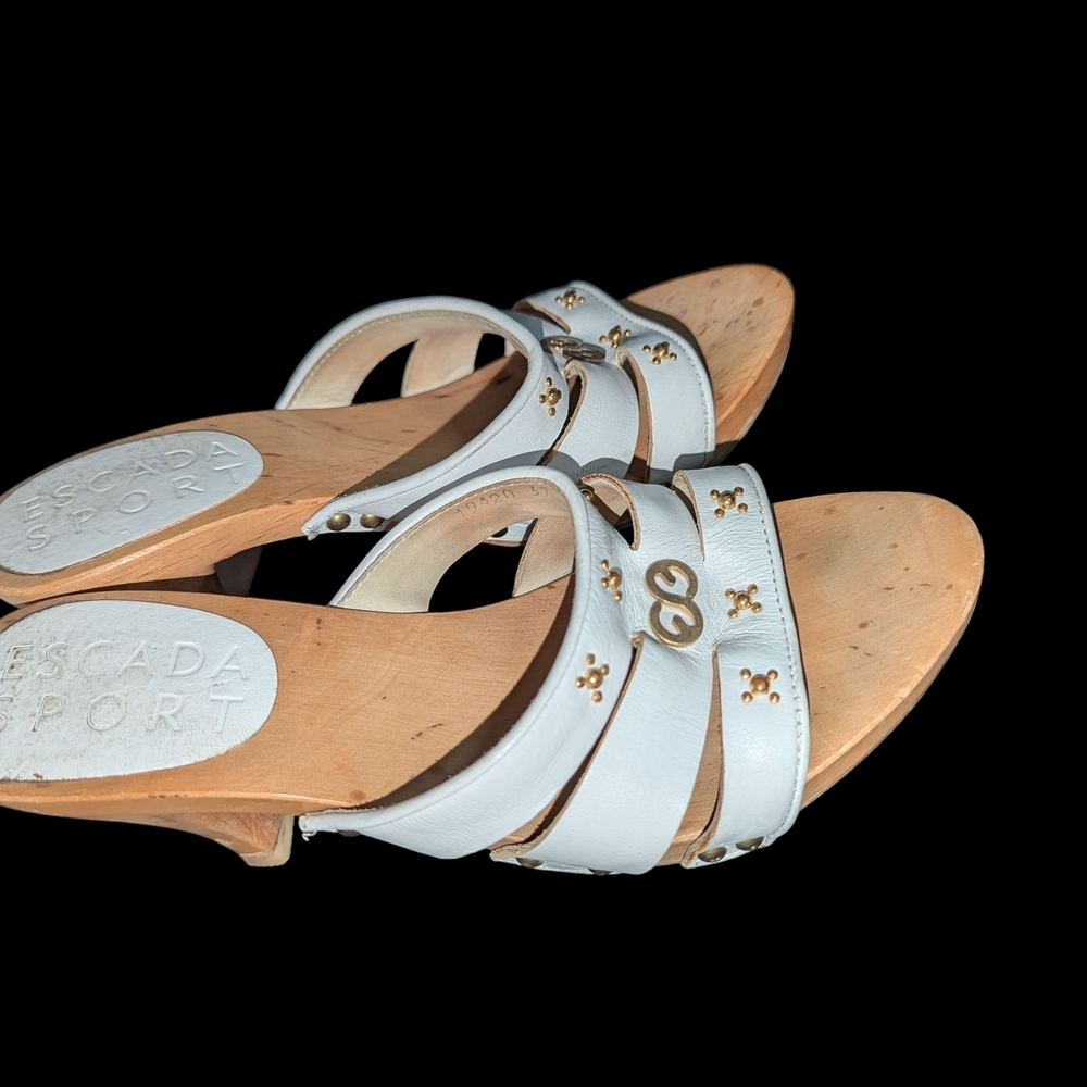 Escada Sports White Leather Wooden Sandals for Women - Picture 6 of 8